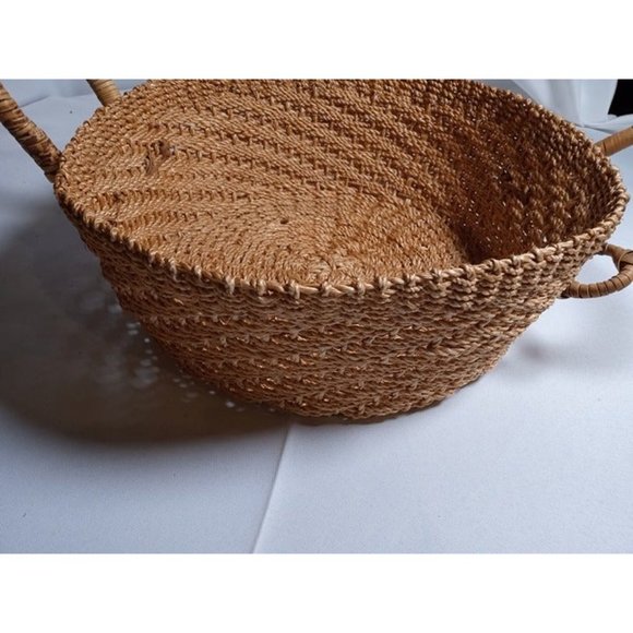 Large Round Woven Side Handle Basket 11" Diameter 5" Deep - Picture 3 of 7